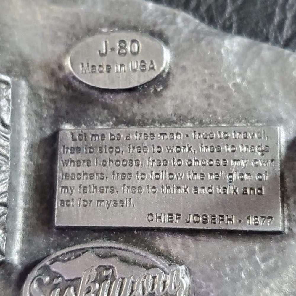 Vintage 1988 Siskiyou Pewter Arrowhead Chief Joseph Belt Buckle USA Western J80 - Picture 6 of 8